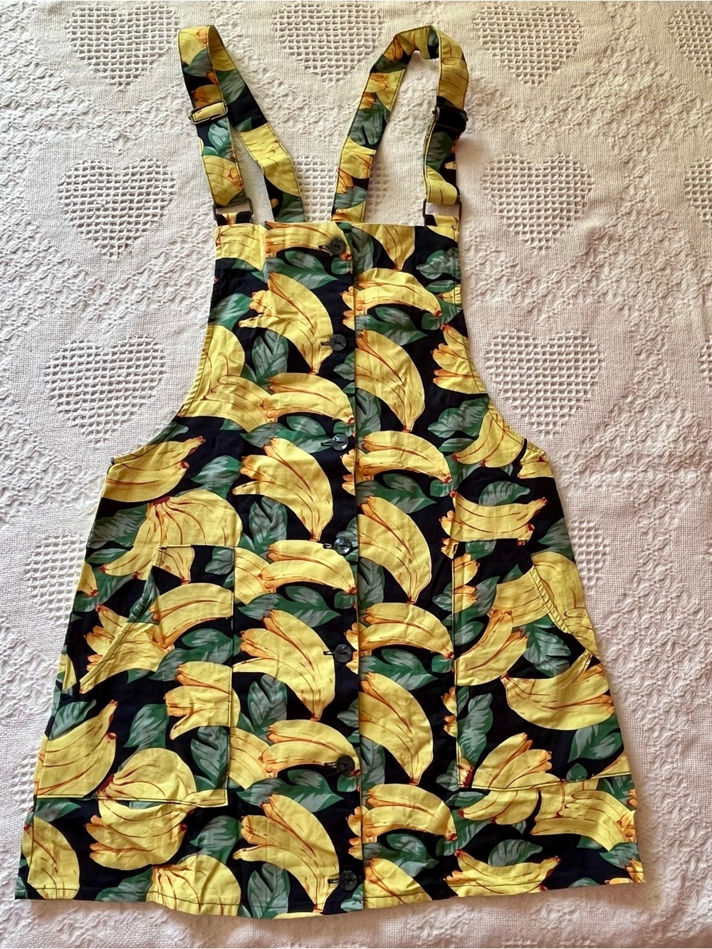 Banana Mini Dress Pinafore Style with Pockets, Overall Straps from Spain